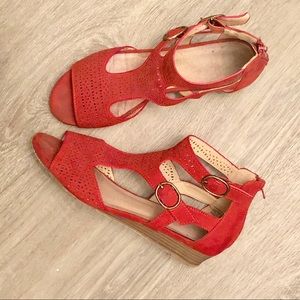Burnt orange suede laser cut wedges